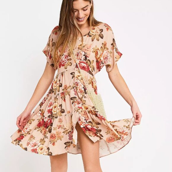 Urban Outfitters Archive Ella Floral Crinkle Tiered Dress - Picture 1 of 9
